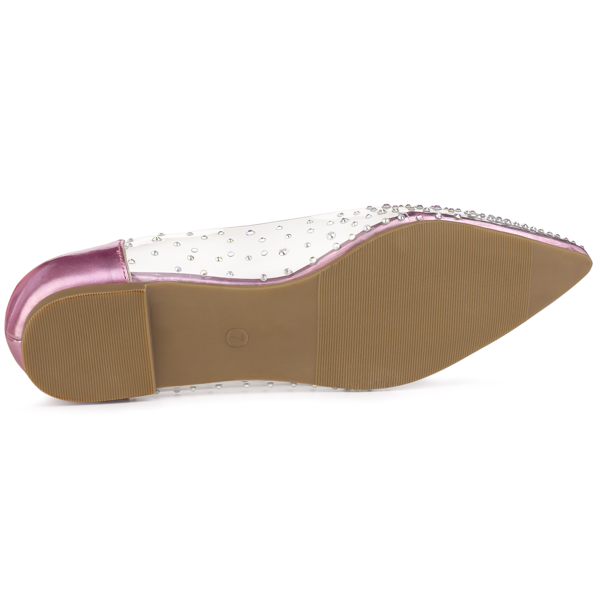 Unique Bargains Women's Pointed Toe Clear Rhinestone Ballet Flats
