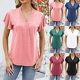 thumbnail image 5 of Lovskoo Summer Tops for Women 2024 Ruffle Short Sleeve Trendy Solid Blouse V Neck T-Shirt Tops Loose Comfy Lightweight Cute Blouse Pink M, 5 of 5