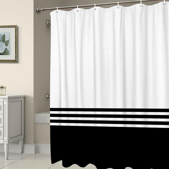 Shower Curtain, Modern Art Black White Simple Striped Farmhouse Washable Shower Curtain With Hooks Bath Decor Fabric Shower Curtains For Bathroom, Hotel, Stalls, Bathtubs 48"W x 72"L
