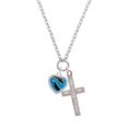 thumbnail image 2 of Delight Jewelry Silvertone Hot Blue Zebra Print Heart I Set You Apart Engraved Cross Zoey Necklace, 28", 2 of 4