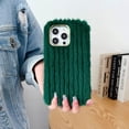 thumbnail image 2 of Compatible with iPhone 15 Pro Max Plush Case Stripe Pattern Fluffy Fuzzy Furry Warm Plush Phone Case Girly Women Girls Smooth Cozy Winter Soft TPU Warm Hair Fur Shockproof Phone Cover, Green, 2 of 12