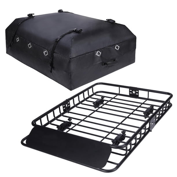 QinaQin Canastilla universal para techo de acero al carbón en 2 piezas de 46 x 36 x 4.5 pulgadas, incluye bolsa impermeable para auto o SUV