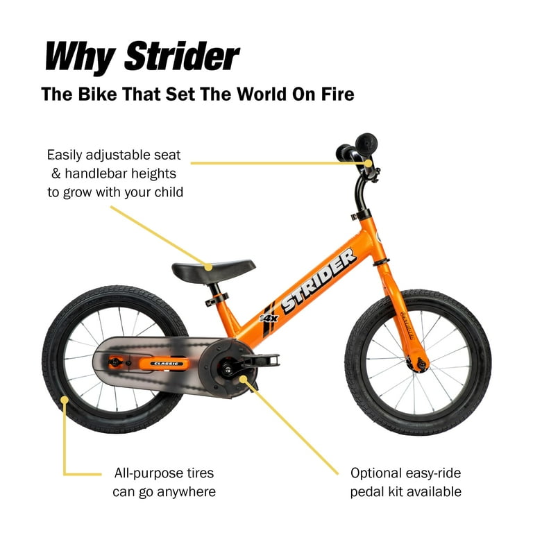 Strider 14x, Totally Tangerine - Balance Bike for Kids 3 to 6