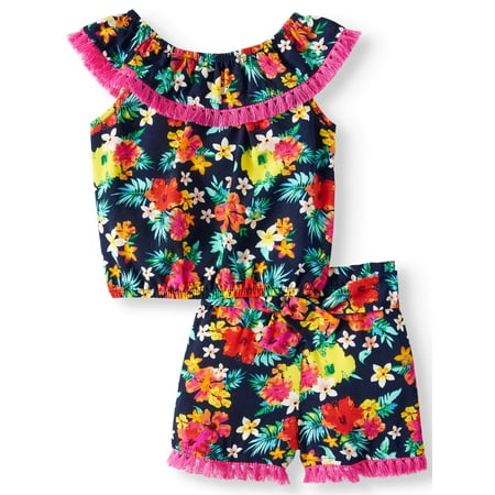 Wonder Nation All-over Print Matching Top & Shorts, 2pc Outfit Set (Toddler (Cute Matching Outfits For Best Friends)