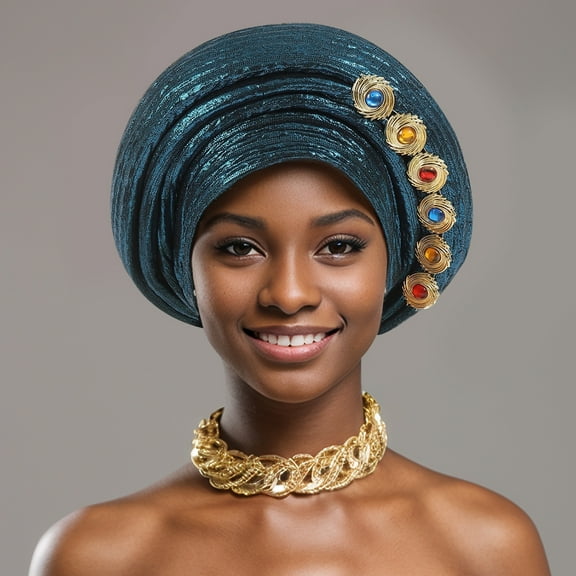 African Head Tie of Nigeria Aso Oke Auto Gele Headwraps Hat Turban Wedding Party Church Turban for Women