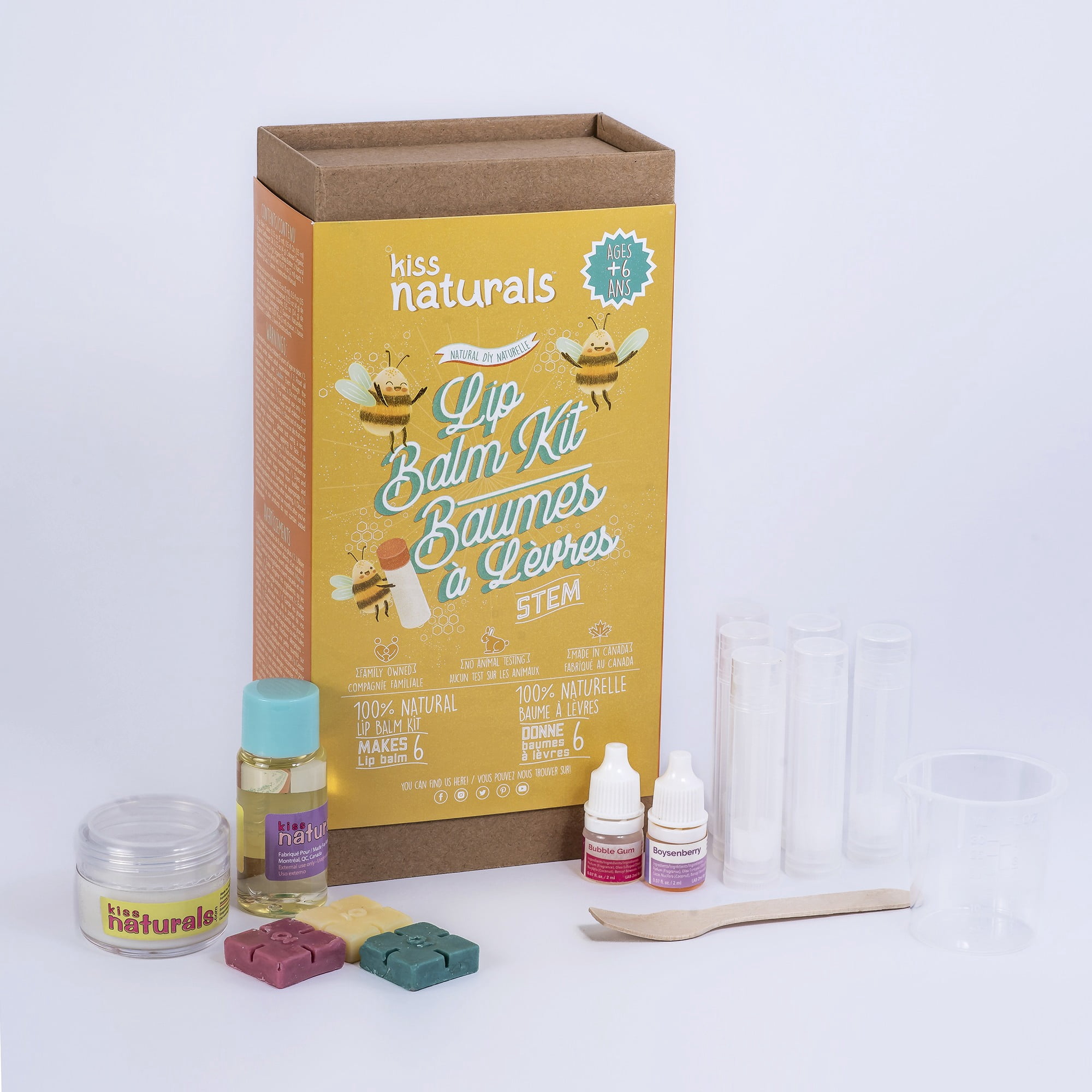 Kiss Naturals: Lip Balm Making - Make 6 Lip Balms, DIY Kids Beauty Craft, Organic Ingredients, Beeswax, Shea Butter, 2 Flavors, STEM Activity, Ages 6+