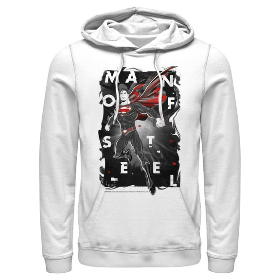 Men's Superman Man of Steel  Pull Over Hoodie White Large