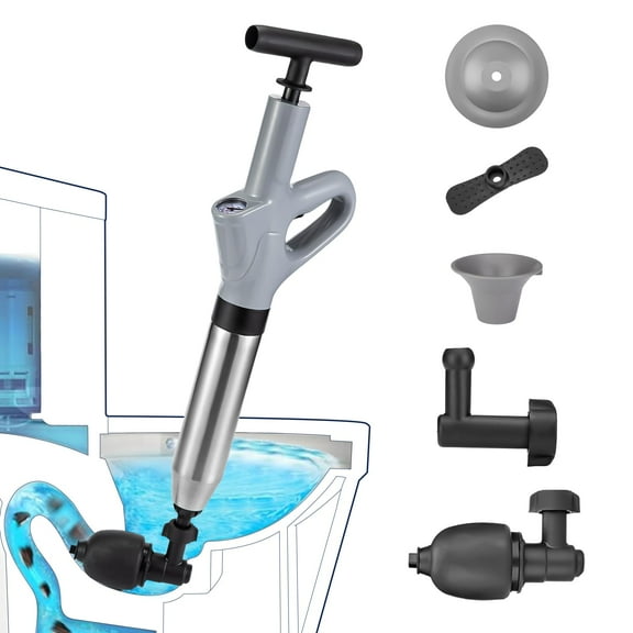 Air Pressure Toilet Plunge Blaster, Heavy Duty Drain Unclogger Tool for Toilets Bathtubs Wash Basins Kitchen Sink Blockages, Gray