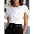 thumbnail image 5 of Women's Short Sleeve Cowl Neck Dressy Shirts Clothes Outfits Tops for Casual Summer White XL, 5 of 7