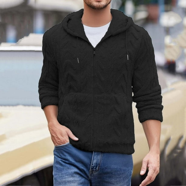 Ceisia Men's Summer Gift Casual Solid Color Fleece Zipper Round Neck Long Sleeve Jacket - Comfortable Daily Outdoor Wear