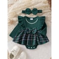 thumbnail image 2 of Suealasg Newborn Girl Fall Romper +Headband 2Pcs Baby Girls Christmas Clothes 3 6 9 12 18 Months Infant Girls Long Sleeve Plaid Print Romper Dress, 2 of 7