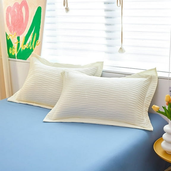 Zhuge 2Pcs Washed cotton seersucker pillowcase with wide edge Start your dream night with this comfortable, breathable pillowcase 18.9x29.13inch,cream-coloured