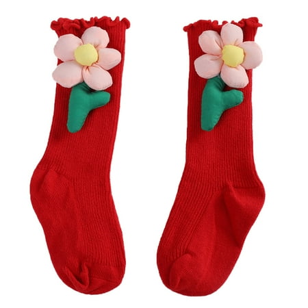 

Fsqjgq Baby Boy Sicks Flower Decoration Winter Warm Long Socks for Toddlers Boys Girls Children Kids Socks Princess Socks Floor Socks Baby Noise Socks Cotton Red L