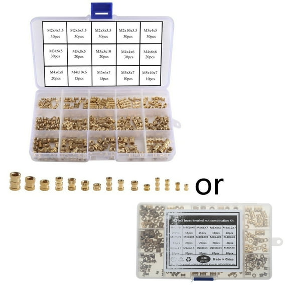 330Pcs M2 M3 M4 M5 Brass Heat Set Insert Nut Hot Melt Inset Thread Copper Knurled Embedment Assortment Kit Set