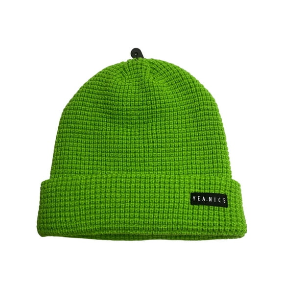 Yea.Nice Beanie Soft Acrylic Electric Green Folded Waffle Weave Beanie Hat Cap