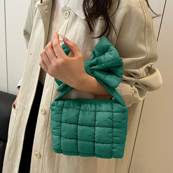 Pleated Bow Bag Women’s Handbag, Solid Color Crossbody Shoulder Bag with Large Capacity, Lightweight Casual Fashion Tote Purse for Daily Use Shopping Travel and Versatile Outfits