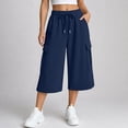 thumbnail image 5 of BUIGTTKLOP Womens Capri Pants Baggy Cargo Wide Leg Cropped Sweatpants Drawstring Casual Jogger with Pockets, 5 of 8