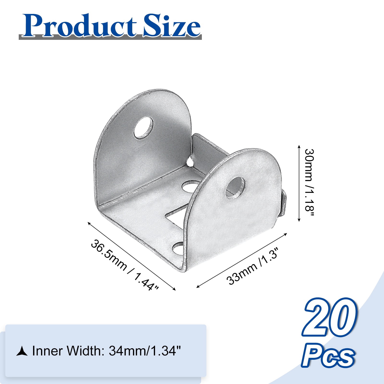 Uxcell 20 Pcs U Bracket for 1.34" Panels, 33 x 36.5 x 30mm Metal U Shaped Fasteners Brackets for Guardrail or Partitions Connection, Silver