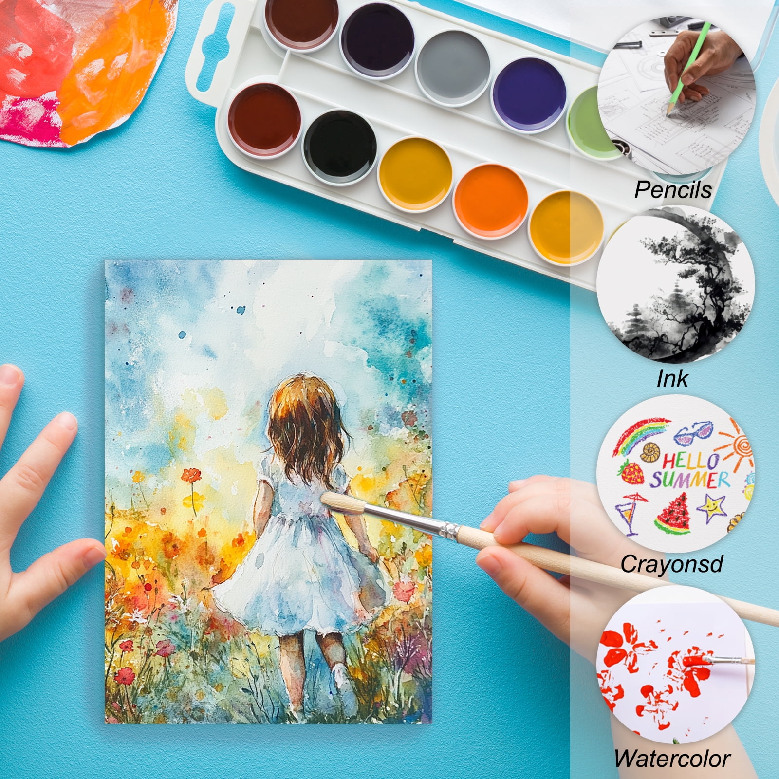 Uxcell 128 Sheets Cotton Watercolor Paper 140lb/300 GSM Paint Paper 10x13 Inch