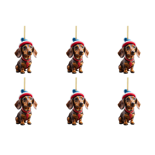 6uds. Adorno navideño para perro de dibujos animados, colgante acrílico para perro, suministros para fiesta en casa (E-2)