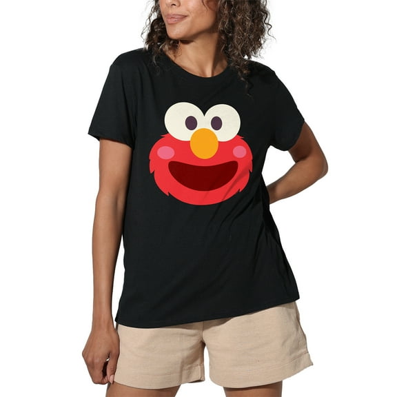 Sesame Street Elmo Kawaii Face Women's Loose T-Shirt, Black, 2X-Large