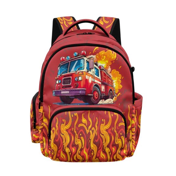 Xixirimido Fire & Fire Fighting Truck Print Kids Backpack for Boys Girls Elementary Students Bookbag Middle High School Bag Lightweight Backpacks Laptop Bag 17"