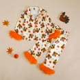 thumbnail image 2 of NIEWTR Kids Christmas Pajamas Toddler Girl Santa Feather Trim Button Tops Pants Girls Bow Sleepwear Silk Satin Pjs Set Christmas Toddler Sets (12-18 Months,Orange), 2 of 6