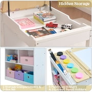 Kids Art Table Set with Chairs, 3-in-1 Kids Art Easel & Craft Desk for Coloring Drawing, Activity Table with 6 Paint Cups, 6 Storage Bins & Paper Roll Holder