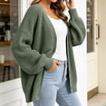 thumbnail image 4 of Otvok Ladies Casual Knit Outerwear, Winter Open Knit V Neck Button Front Long Lantern Sleeve Loose Cardigan Sweater, 4 of 7