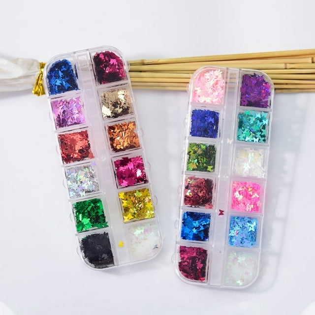 24 Rejillas Mariposa Brillo de Uñas Mariposa Decoración de Uñas Lentejuelas Holográficas Mariposa Nail Art Glitter para Decoración de Uñas Decoración de Cara y Cuerpo
