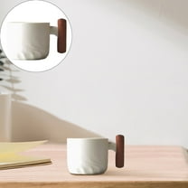 Ceramic Gradient Wooden Handle Latte Coffee Cup Coarse Pottery Japanese Style Master Cup Kiln Made Mug Tea Cup Tea Tasting Cup/ Ceramic Espresso Cup With Wooden Handle Spiral Cup - White