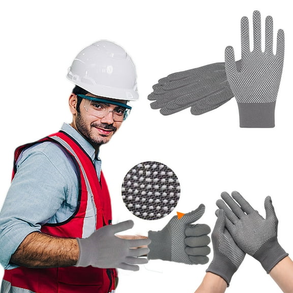 PPLoney Nylon Dotted No Slip Gloves for Gardening, Climbing & Packing - Breathable & Comfortable Labor Protection - 2 Pairs, Gray, 8.6x4.3 inches