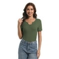 thumbnail image 5 of Women's Slim Fit V-Neck Short Sleeve Ribbed T-Shirt - Casual Basic Top, 5 of 5