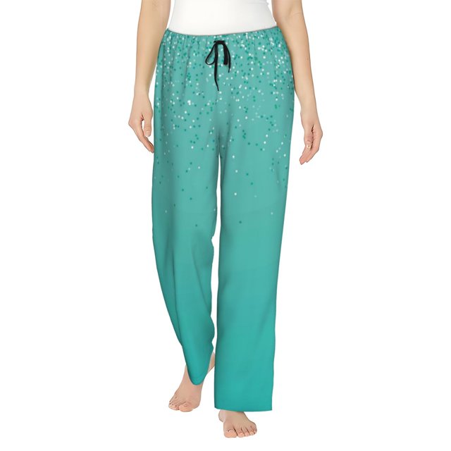 Balery Turquoise Glitter Pantalones de pijama para mujer, pijamas ultraligeros, pantalones de estar por casa-Large