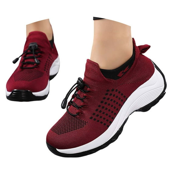 Xiaoxatg Women's Sneakers Breathable Knit -On Casual Shoes for Walking Running Yoga Gym Beach Comfortable Non- Lightweight Fashion Footwear 6.5 Wine