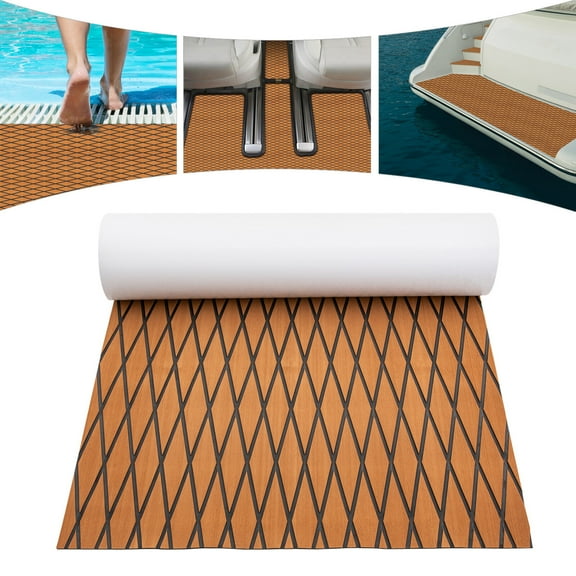 Miumaeov Diamond EVA Foam Marine Boat Flooring Mat Yacht Faux Teak Decking Sheet Self-Adhesive Anti-skid Carpet 94*35in