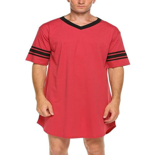 REDWOON Men's Nightwear Comfy Nightshirt Big&Tall V Neck Short Sleeve Soft Loose Pajama Sleep Shirt