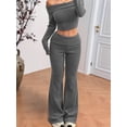 thumbnail image 6 of Womens 2 Piece Outfits Ribbed Knit Lounge Sets Off-Shoulder Sweatsuit Sets Flares Jogger Tracksuit Gray XL, 6 of 8