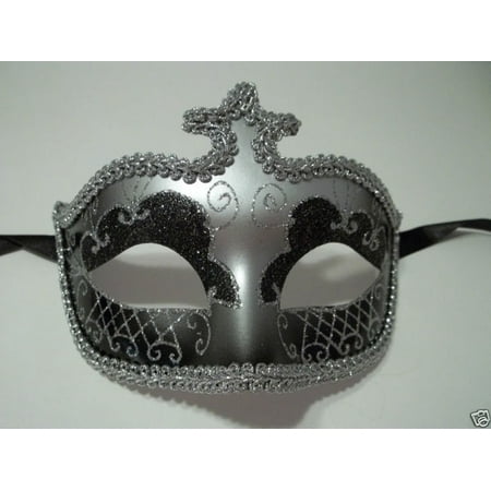 Black Silver Glitter Venetian Masquerade Costume Mask Halloween New Years