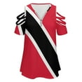 thumbnail image 4 of Flag of Trinidad Tobago Womens Summer V Neck Zipper Top Short Sleeve T Shirt Off Shoulder Top Casual Classy Loose Shirts, 4 of 7