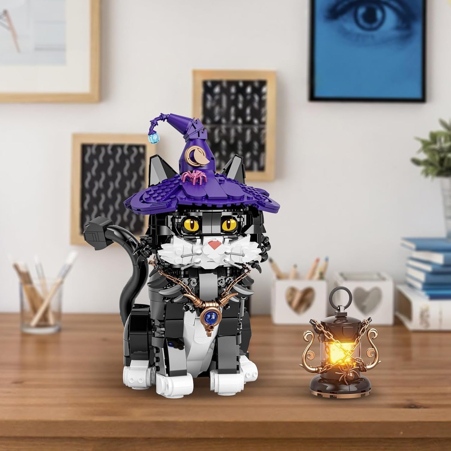 Remocguys Harry Magic Cat Building Sets Compatible with Lego Tuxedo Animal Potter with Lantern for Adults 1128PCS