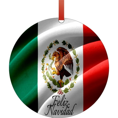 Navidad Christmas Ornament Flag of Mexico Feliz Navidad Round Shaped Flat Semigloss Aluminum Christmas Ornament Tree Decoration - Unique Modern Novelty Tree Décor Favors ()