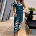 thumbnail image 6 of QUYUON Womens Two Piece Outfits Printed V-Neck Short Sleeve Pullover and Long Pants Tracksuits Pajama Lounge Jogger Sets Summer 2 Piece Outfits Sets Workout Sweatsuits B-Blue S, 6 of 6
