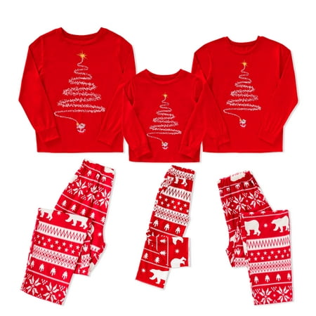 

GRNSHTS Family Christmas Pajamas Matching Sets Red Printed Xmas Holiday Sleepwear Jammies Long Sleeve PJs Outfits (Kids 3T)