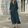 thumbnail image 2 of OVINYER Dress Women Casual Long Sleeve V-Neck Slim Fit Fashion Button Up Sexy Linen Blend Long Dress For Vacation Weekend Date, 2 of 6
