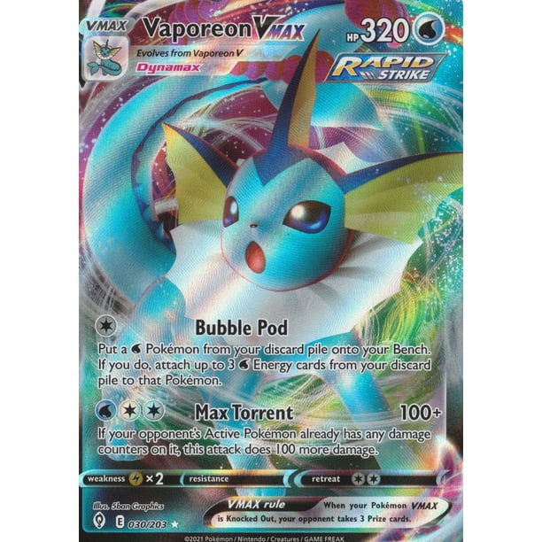 Tarjeta Pokémon Vaporeon VMAX 030/203: cielos en evolución ultra raros