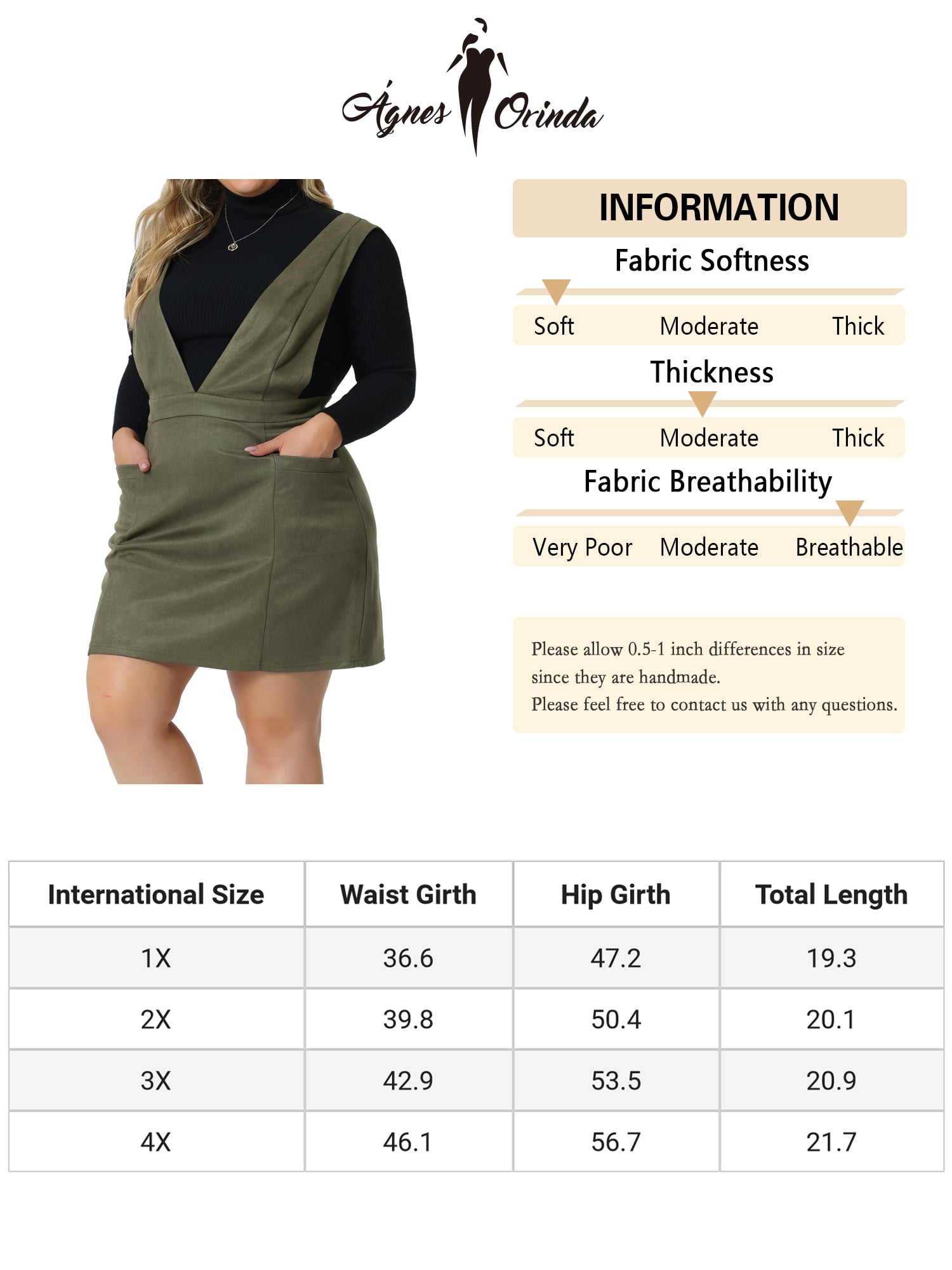 Unique Bargains Women's Plus Size Overall Faux Suede Strap Suspender Pockets Skirt Dress 2X Army Green