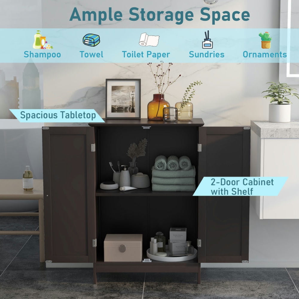 Finihen Bathroom Storage Cabinet, Bathroom Floor Cabinet, Bathroom Floor Storage Double Door Cupboard Cabinet, for Bathroom, Living Room, Bedroom, Kitchen, Brown Finihen Bathroom Storage Cabinet, Bathroom Floor Cabinet, Bathroom Floor Storage Double Door Cupboard Cabinet, for Bathroom, Living Room, Bedroom, Kitchen, Brown