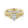 thumbnail image 2 of Gem Stone King 0.50 Ct Oval White Topaz 18K Yellow Gold Plated Silver Ring, 2 of 3