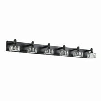 43.9" Modern 6-Light Matte Black Vanity Light - LED Bathroom Wall Sconce with Crystal Glass Shades, Dimmable 6000K Daylight for Mirror Lighting